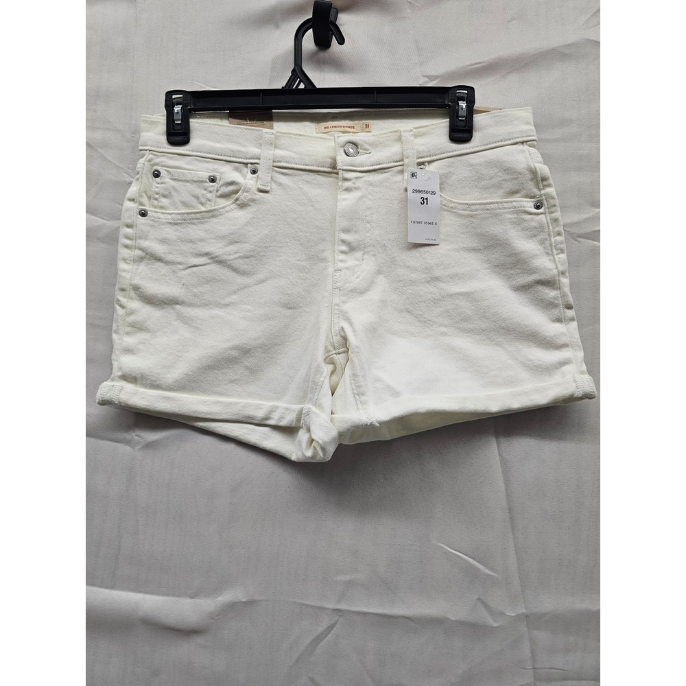 Levis Mid-Length Denim Shorts Womens 31 White Mid Rise Slim Hip 299650129 NWT